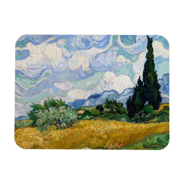 Wheat Fält med Cypresses Premium Magnet (Horisontell)