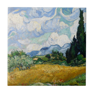 Wheat Fält med Cypresses Tile Kakelplatta