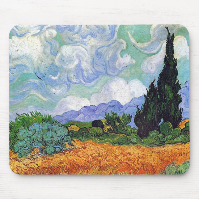 Wheat Fält med Cypresses Van Gogh Fine Art Musmatta (Framsidan)
