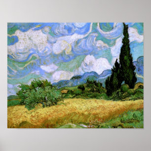 Wheat Fält med Cypresses Van Gogh Fine Art Poster
