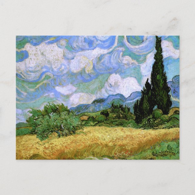 Wheat Fält med Cypresses Van Gogh Fine Art Vykort (Framsida)