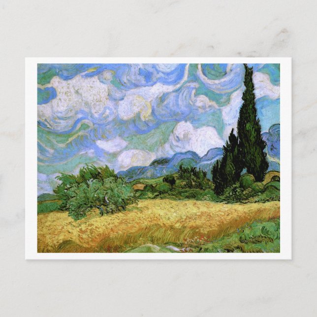 Wheat Fält med Cypresses Van Gogh Fine Art Vykort (Framsida)