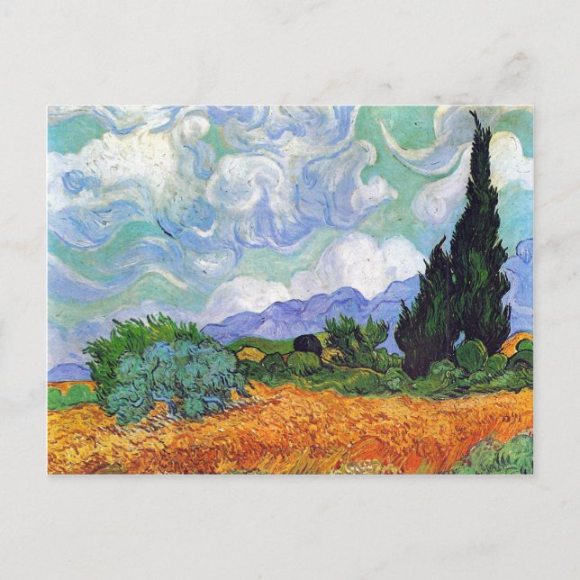 Wheat Fält med Cypresses Van Gogh Fine Art Vykort (Framsida)