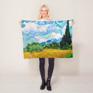 Wheat Fält med Cypresses, Van Gogh Fleecefilt