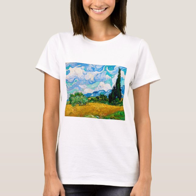 Wheat Fält med Cypresses, Van Gogh T Shirt (Framsida)