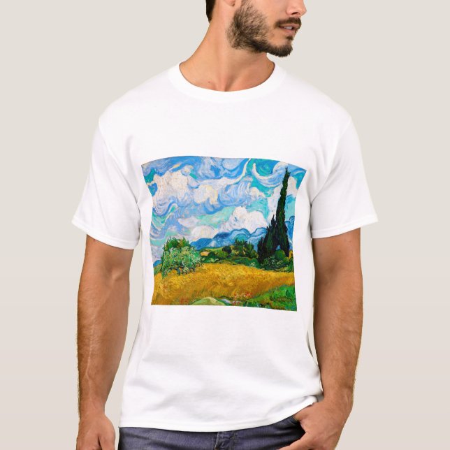 Wheat Fält med Cypresses, Van Gogh T Shirt (Framsida)