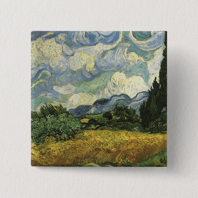 Wheat Fält med Cypresses,Vincent Van Gogh Knapp (Framsida)