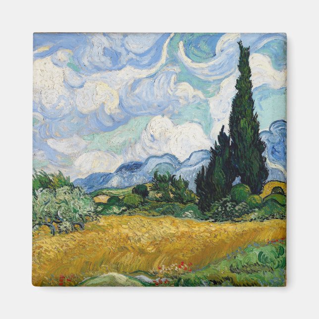 Wheat Fält med Cypresses Vincent van Gogh Magnet (Framsidan)