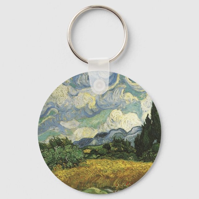 Wheat Fält med Cypresses,Vincent Van Gogh Nyckelring (Framsida)