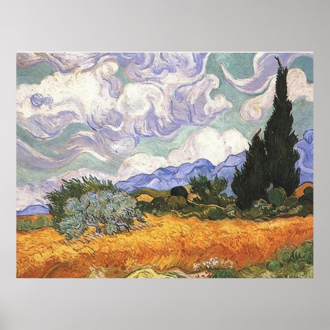 Wheat Fält med Cypresses,Vincent Van Gogh Poster (Framsidan)