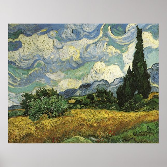 Wheat Fält med Cypresses,Vincent Van Gogh Poster (Framsidan)