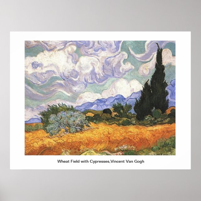 Wheat Fält med Cypresses,Vincent Van Gogh Poster (Framsidan)