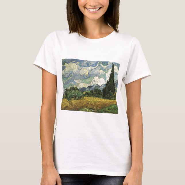 Wheat Fält med Cypresses,Vincent Van Gogh Tee (Framsida)