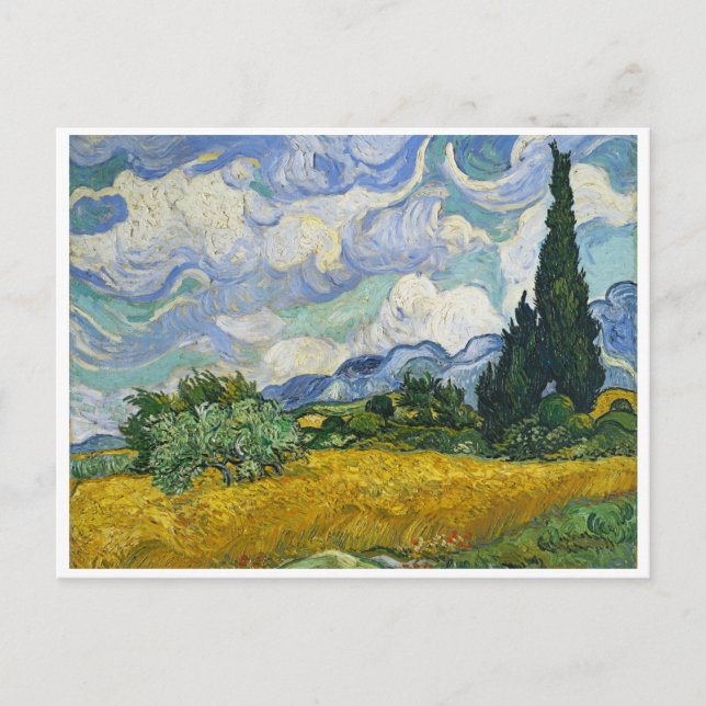 Wheat Fält med Cypresses, Vincent van Gogh Vykort (Framsida)