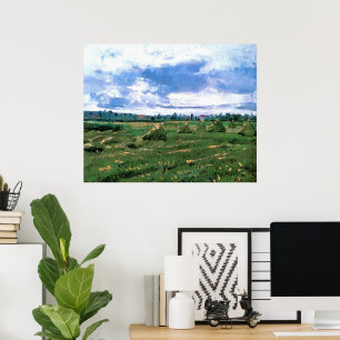 Wheat Fält med Haystacks av Vincent van Gogh Poster