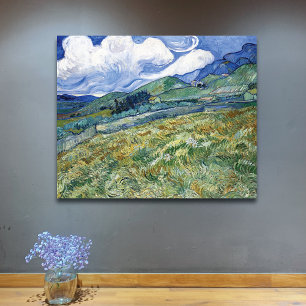 Wheat Fält med Mountain Vincent van Gogh Canvastryck