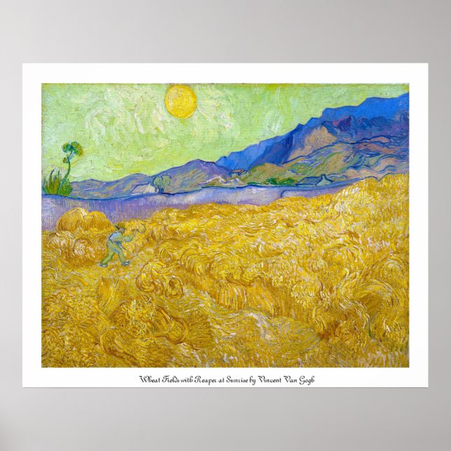 Wheat Fält med Reaper vid Sunrise Van Gogh Poster (Framsidan)