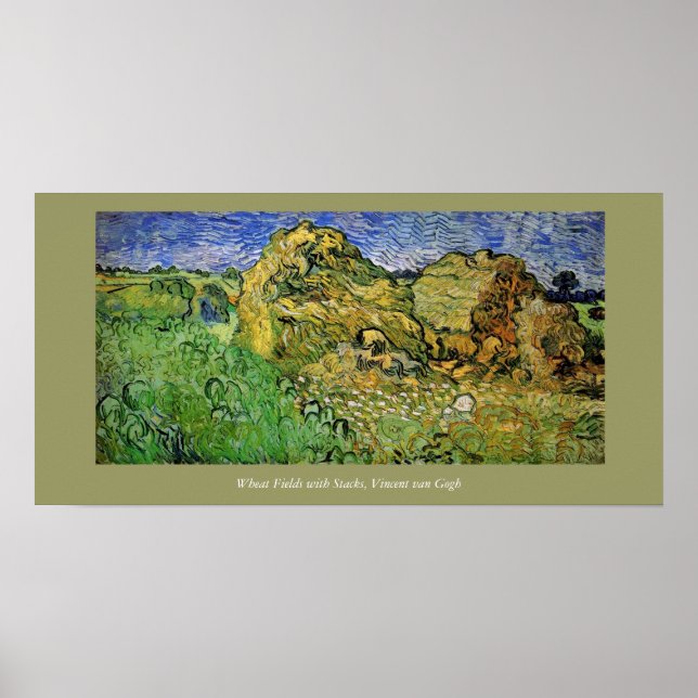 Wheat Fält med Stacks, Vincent van Gogh Poster (Framsidan)