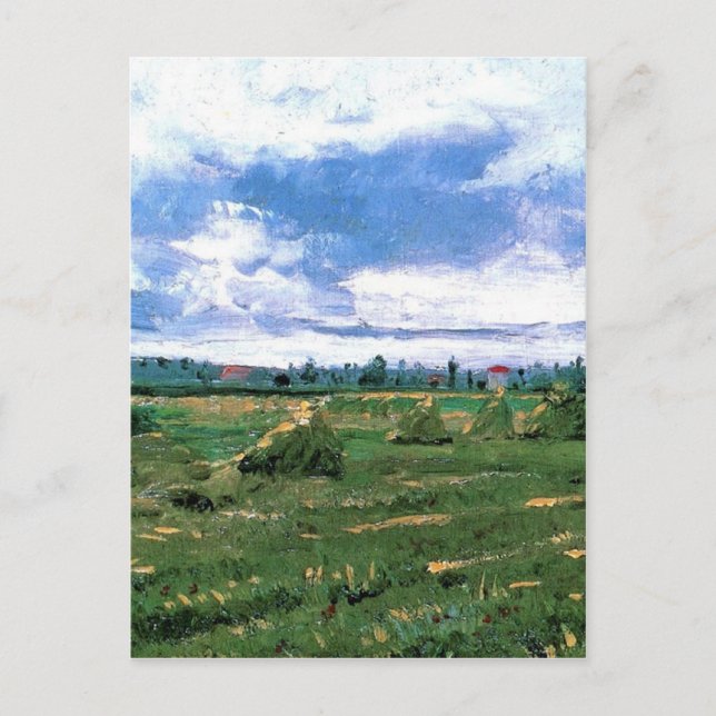 Wheat Fält med Stacks, Vincent van Gogh Vykort (Framsida)