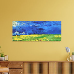 Wheat Fält under Clouded Himlar av Vincent van Gog Canvastryck