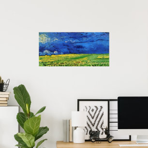 Wheat Fält under Clouded Himlar av Vincent van Gog Poster