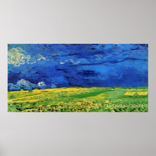 Wheat Fält under Clouded Himlar Van Gogh Poster