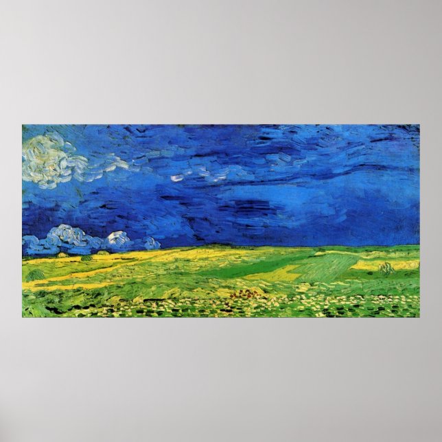 Wheat Fält under Clouded Himlar Van Gogh Poster (Framsidan)