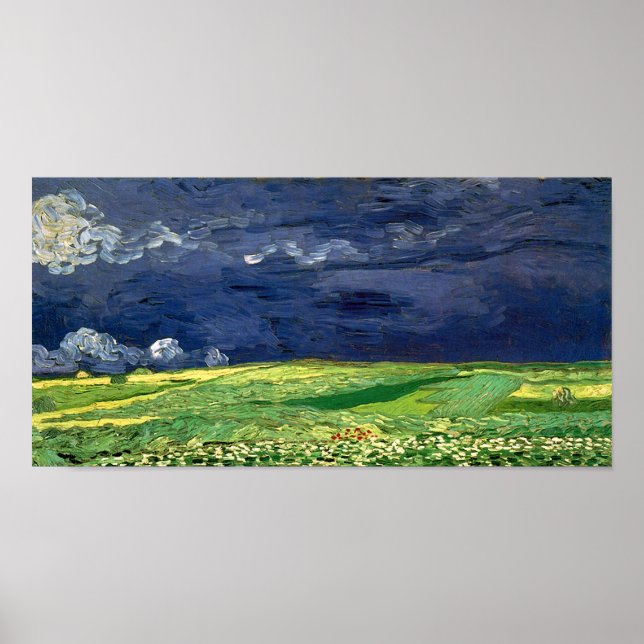 Wheat Fält under mold Himlar Van Gogh Fine Art Poster (Framsidan)
