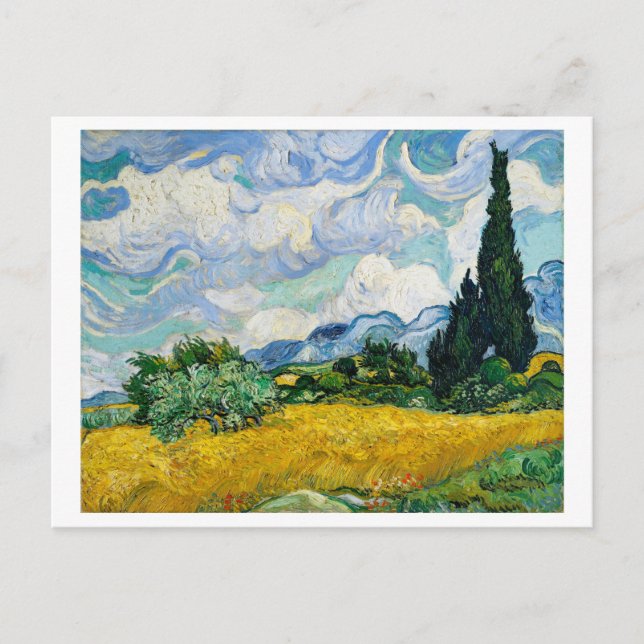 "WHEAT FÄLT WITH CYPRESSES" 1889 BY VAN GOGH VYKORT (Framsida)