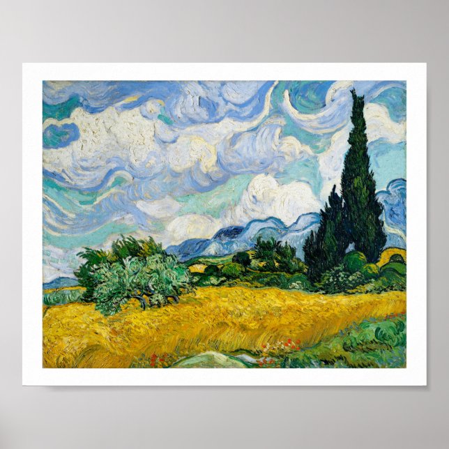 "WHEAT FÄLT WITH CYPRESSES" 1889 VINCENT VAN GOGH POSTER (Framsidan)