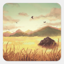 Wheat fields at sunrise fyrkantigt klistermärke