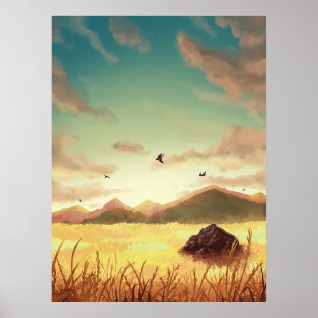 Wheat fields at sunrise poster (Framsidan)