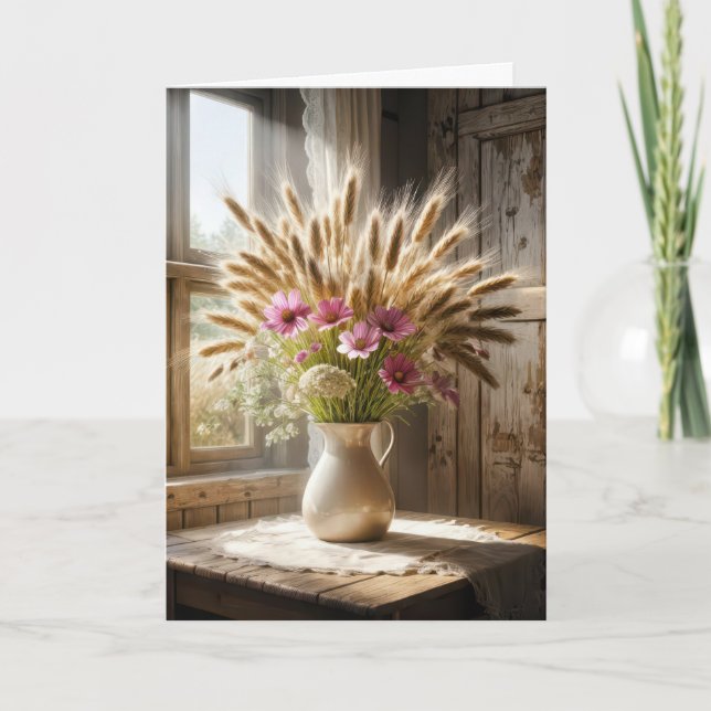 Wheat Stalk WildblomBouquet Sympathy Kort (Framsida)