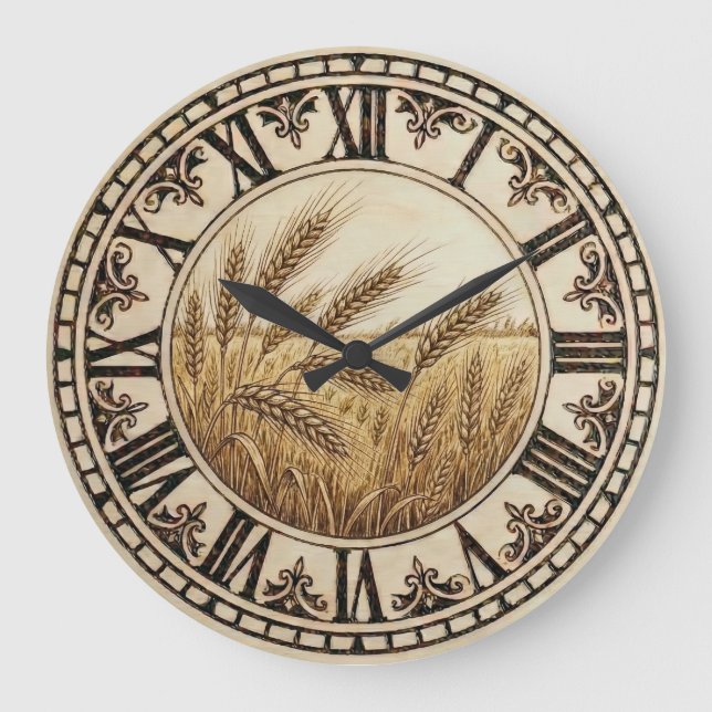 Wheat Wall Clock | Farmhouse Decor  Stor Klocka (Framsida)