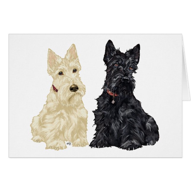 Wheaten and Black Scottish Terriers Hälsningskort (Framsidan Horizontal)