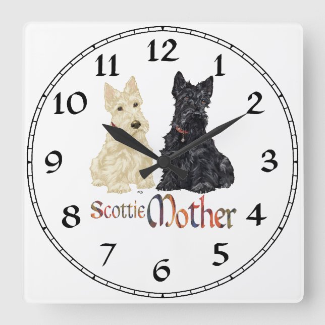 Wheaten & Black Scottish Terriers Mor Fyrkantig Klocka (Framsida)