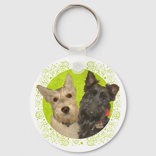 Wheaten & Black Scottish Terriers Nyckelring (Framsida)