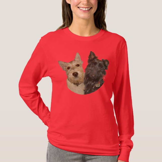 Wheaten & Black Scottish Terriers T-shirt (Framsida)