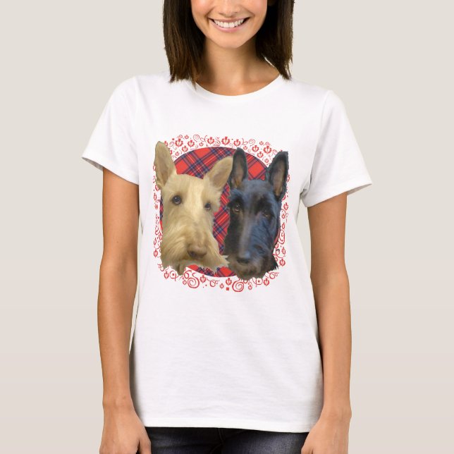 Wheaten & Black Scottish Terriers T Shirt (Framsida)