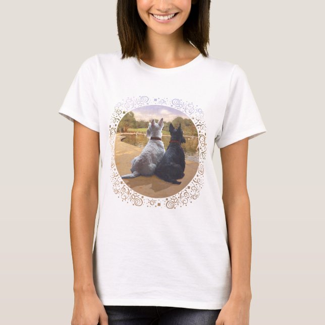 Wheaten & Black Scottish Terriers Tee Shirt (Framsida)