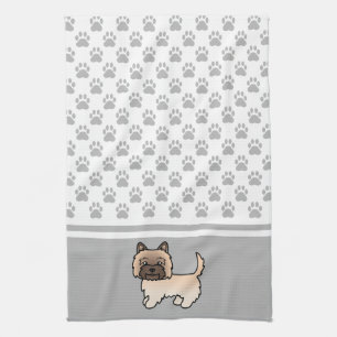 Wheaten Cairn Terrier Hund & Grå Tassar Mönster Kökshandduk