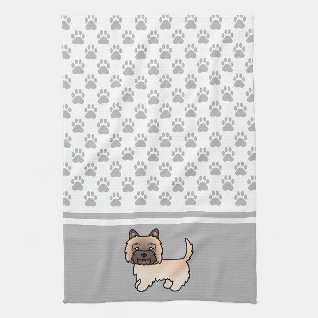 Wheaten Cairn Terrier Hund & Grå Tassar Mönster Kökshandduk (Vertikal)