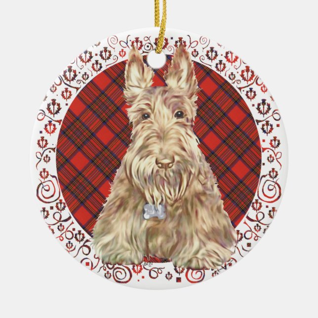 Wheaten Scottie Tartan Julgransprydnad Keramik (Framsidan)
