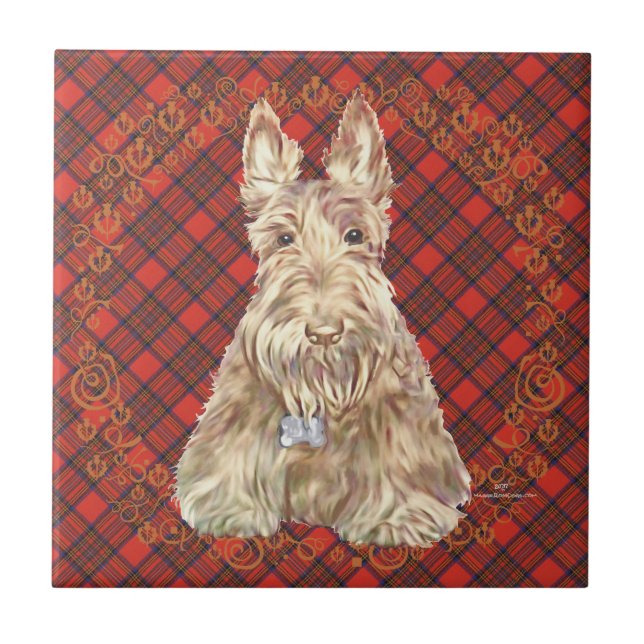 Wheaten Scottie Tartan Kakelplatta (Framsidan)