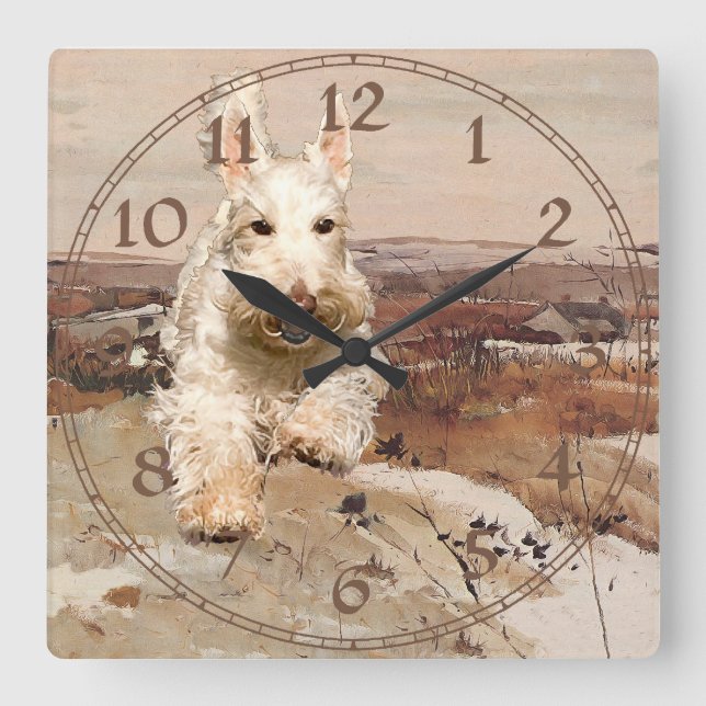 Wheaten Scottish Terrier Clock Fyrkantig Klocka (Framsida)