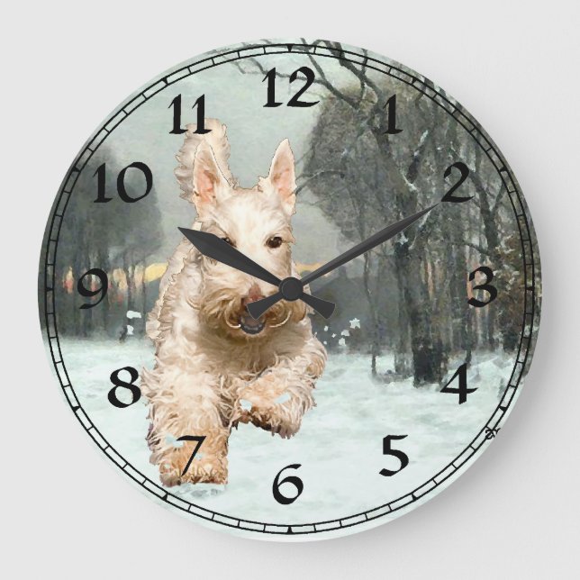 Wheaten Scottish Terrier Clock Stor Klocka (Framsida)
