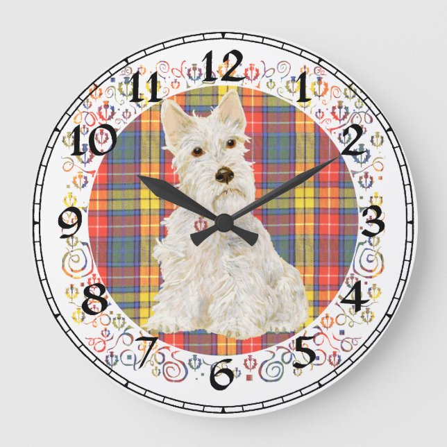 Wheaten Scottish Terrier Clock Stor Klocka (Framsida)