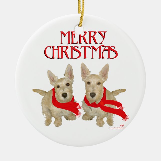 Wheaten Scottish Terrier Jul Julgransprydnad Keramik (Framsidan)