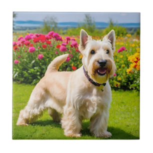 Wheaten Scottish Terrier leker i Flowers Grass Kakelplatta