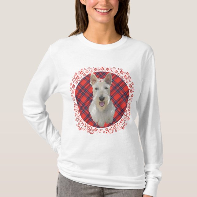 Wheaten Scottish Terrier på Tartan T-shirt (Framsida)